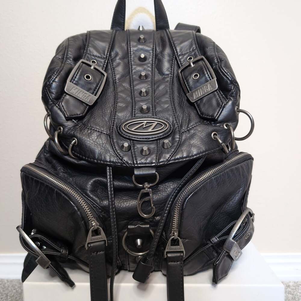 Studded Faux Leather Buckle Backpack Deadstock